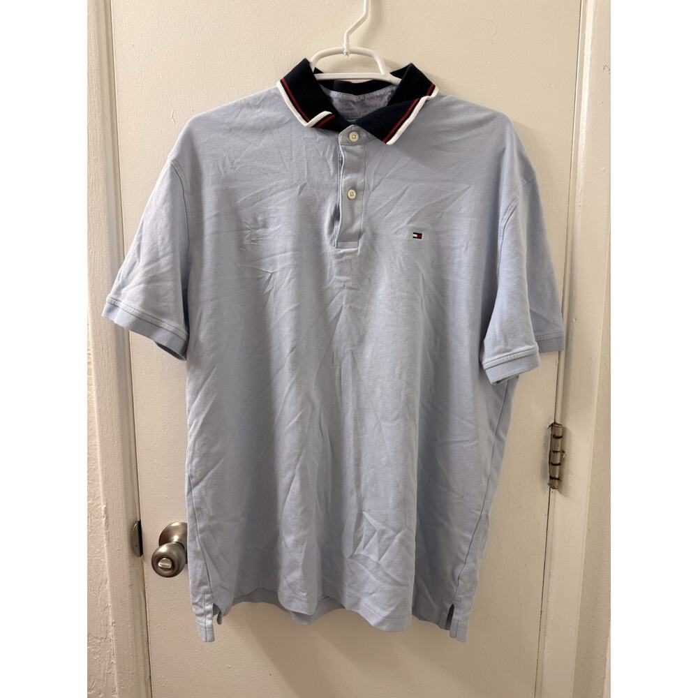Tommy Hilfiger Light Blue Short Sleeve Polo Shirt XL Logo Button Collared